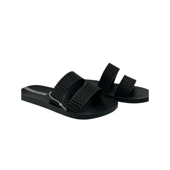 IPANEMA Dual Strap Slide Sandals Sz 5 Black Textured Recyclable Rubber Beachwear - Picture 2 of 7